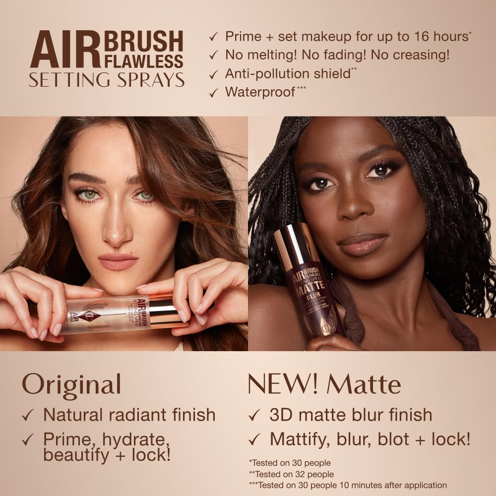 Charlotte Tilbury Airbrush Flawless Setting Spray - Ultra-Fine Hydrating Mist to Prime & Set Makeup up to 16Hr – Soothes and Blurs Skin, Waterproof, Wedding Makeup