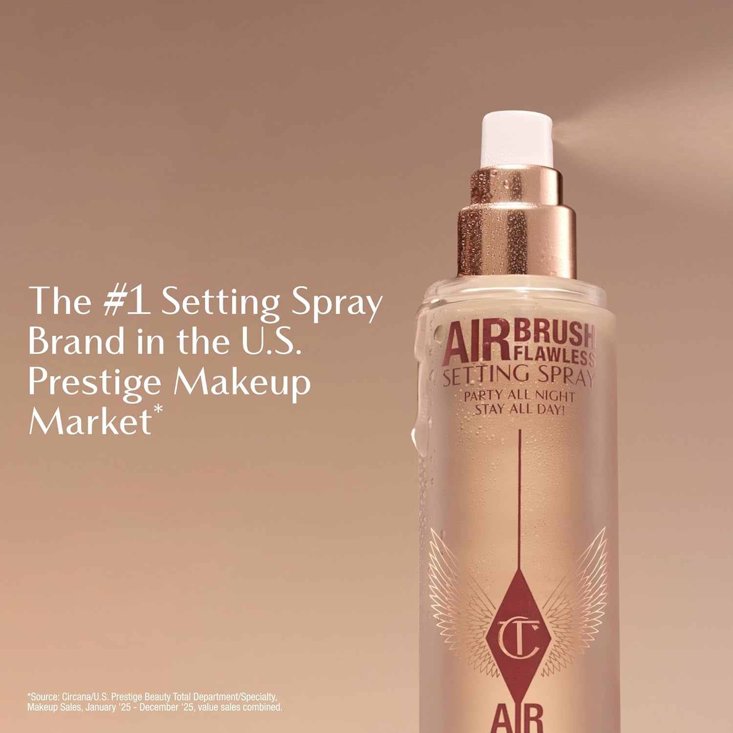 Charlotte Tilbury Airbrush Flawless Setting Spray - Ultra-Fine Hydrating Mist to Prime & Set Makeup up to 16Hr – Soothes and Blurs Skin, Waterproof, Wedding Makeup