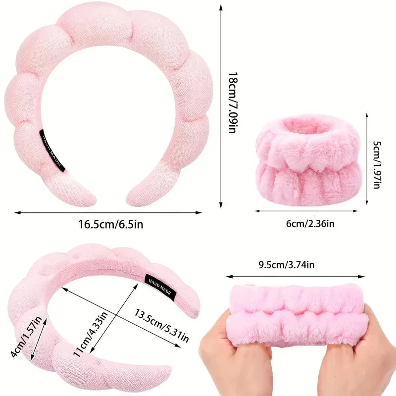 3Pcs Women Wrist Strap Makeup Bubble Soft Hairband