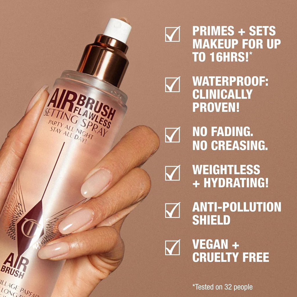 Charlotte Tilbury Airbrush Flawless Setting Spray - Ultra-Fine Hydrating Mist to Prime & Set Makeup up to 16Hr – Soothes and Blurs Skin, Waterproof, Wedding Makeup