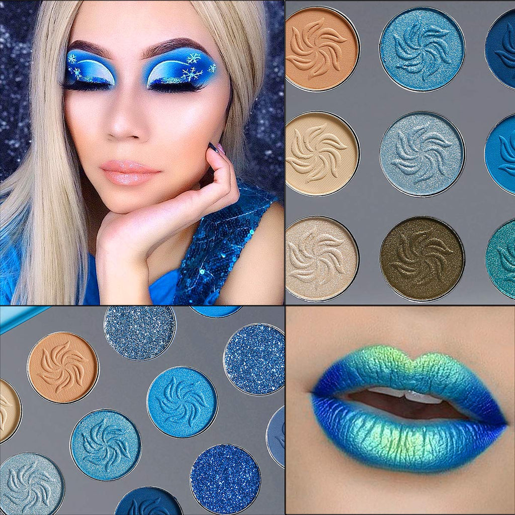 Blue Eyeshadow Palette Matte Shimmer, Highly Pigmented Colorful Navy Blue Eye Shadow Makeup Palette Waterproof, Nude Teal Silver Glitter Eyeshadow Pallet for Girl Women Daily Party Eyes Makeup