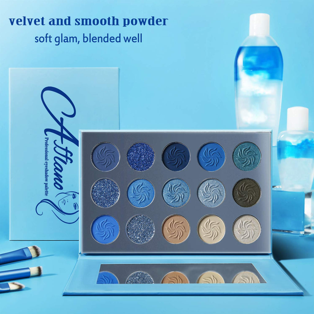 Blue Eyeshadow Palette Matte Shimmer, Highly Pigmented Colorful Navy Blue Eye Shadow Makeup Palette Waterproof, Nude Teal Silver Glitter Eyeshadow Pallet for Girl Women Daily Party Eyes Makeup