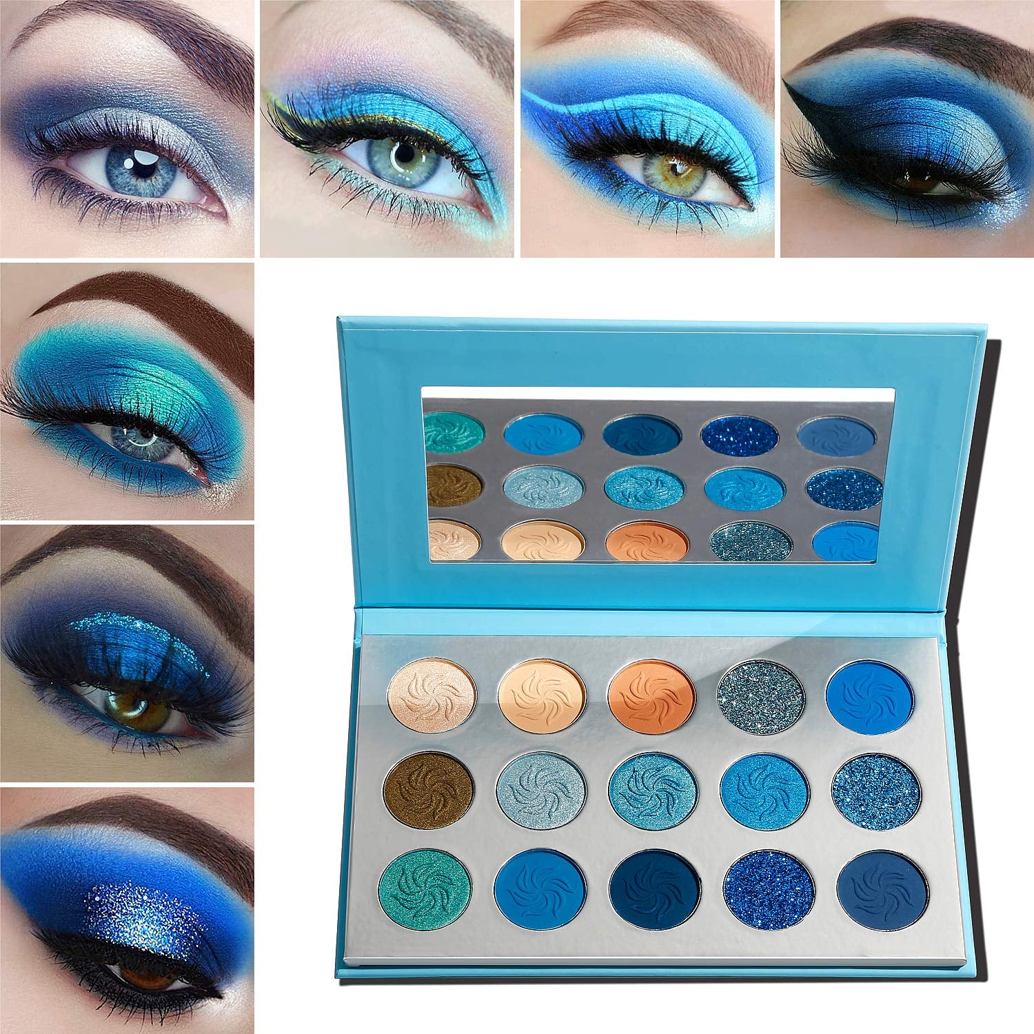 Blue Eyeshadow Palette Matte Shimmer, Highly Pigmented Colorful Navy Blue Eye Shadow Makeup Palette Waterproof, Nude Teal Silver Glitter Eyeshadow Pallet for Girl Women Daily Party Eyes Makeup