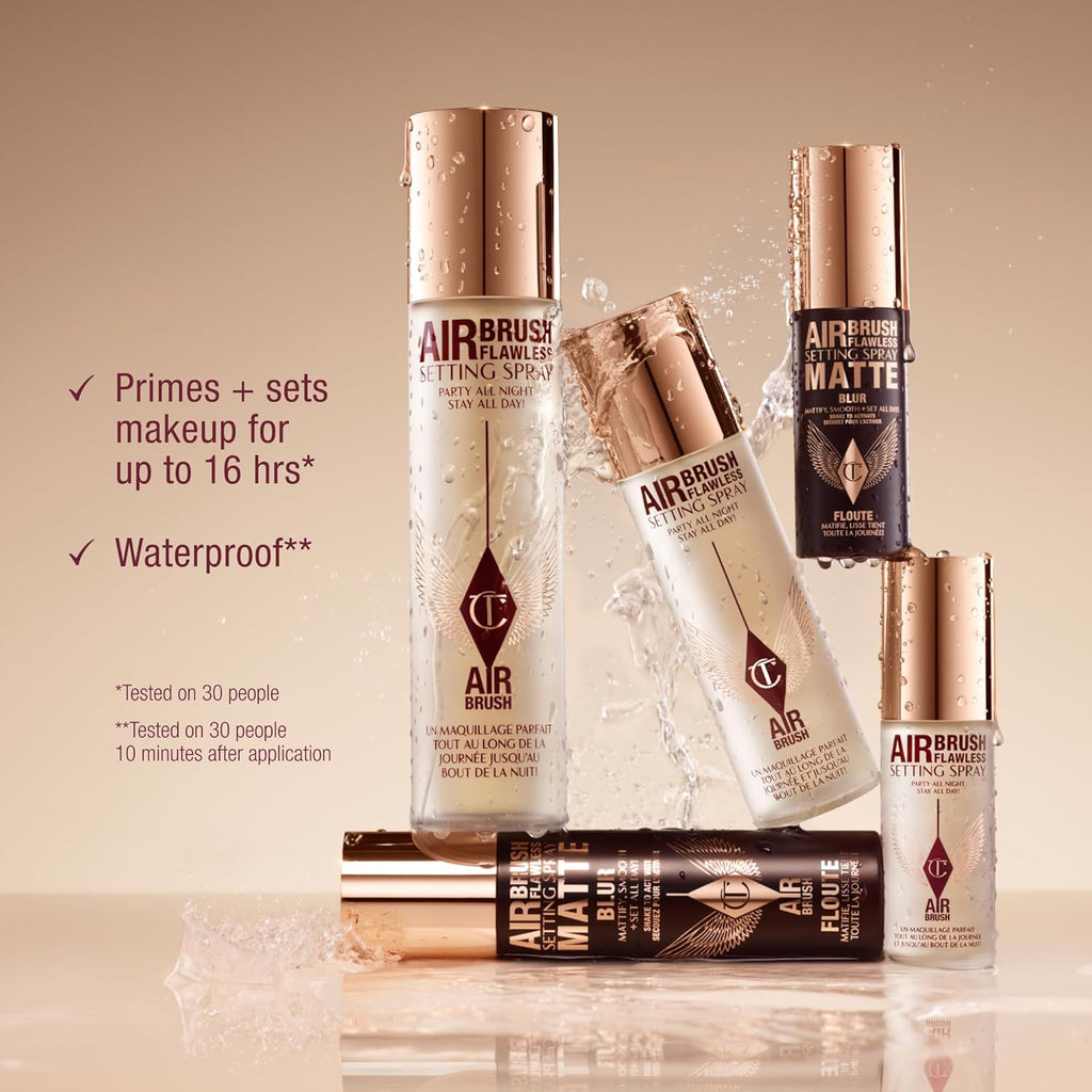 Charlotte Tilbury Airbrush Flawless Setting Spray - Ultra-Fine Hydrating Mist to Prime & Set Makeup up to 16Hr – Soothes and Blurs Skin, Waterproof, Wedding Makeup