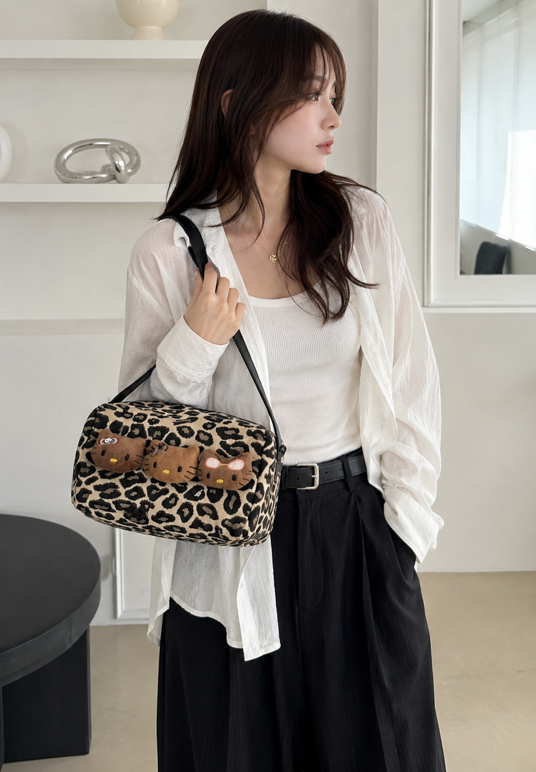 Cheetah Print Hello Kitty Plush Large Makeup HandBag