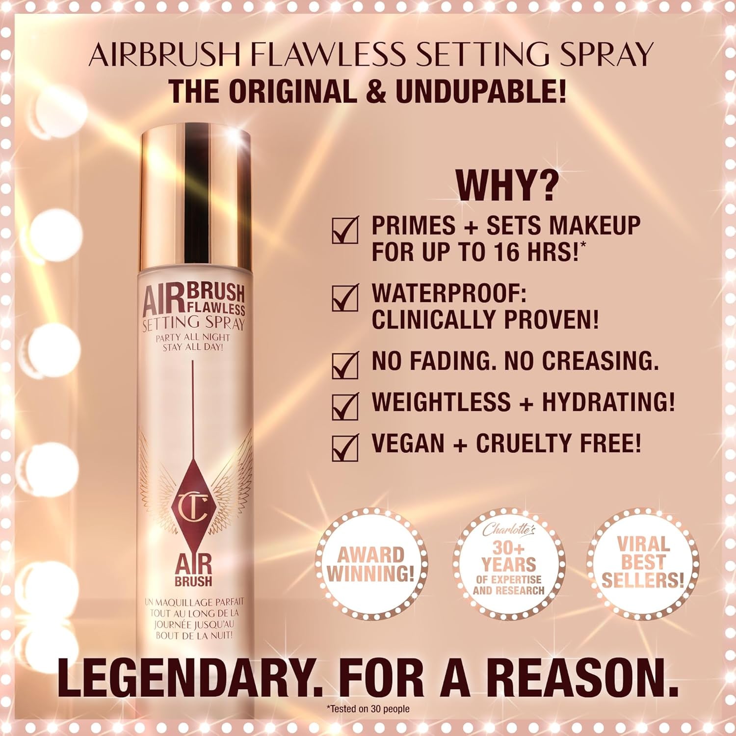 Charlotte Tilbury Airbrush Flawless Setting Spray - Ultra-Fine Hydrating Mist to Prime & Set Makeup up to 16Hr – Soothes and Blurs Skin, Waterproof, Wedding Makeup