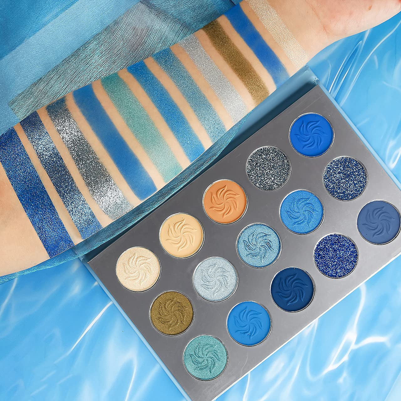 Blue Eyeshadow Palette Matte Shimmer, Highly Pigmented Colorful Navy Blue Eye Shadow Makeup Palette Waterproof, Nude Teal Silver Glitter Eyeshadow Pallet for Girl Women Daily Party Eyes Makeup