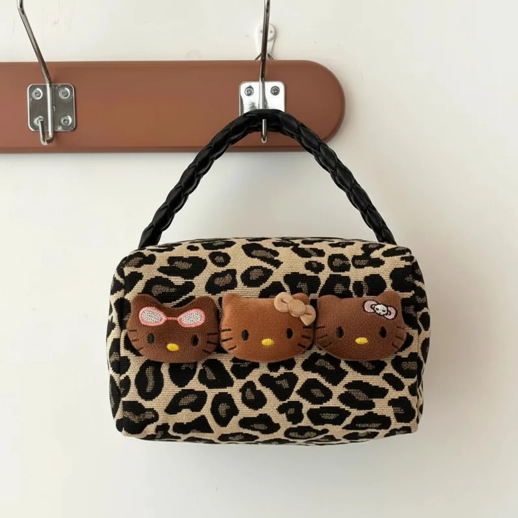 Cheetah Print Hello Kitty Plush Large Makeup HandBag