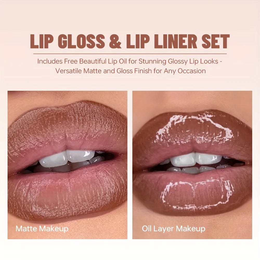 Ombre Lip Kit: Nude Shades Lip Liner + Lip Gloss