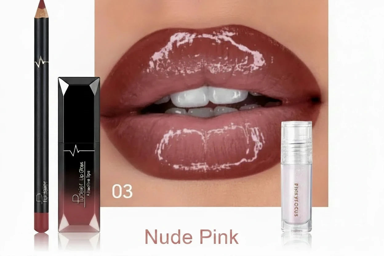 Ombre Lip Kit: Nude Shades Lip Liner + Lip Gloss